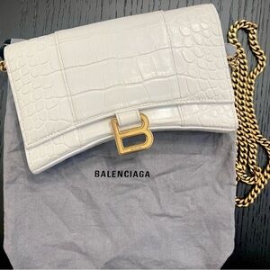 Balenciaga White Croc-Embossed Crossbody Bag